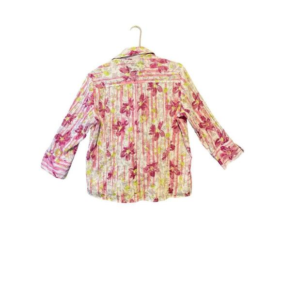 Joanna Pink Accordian semi sheer Top Floral button Blouse Crinkle Medium - Picture 10 of 15